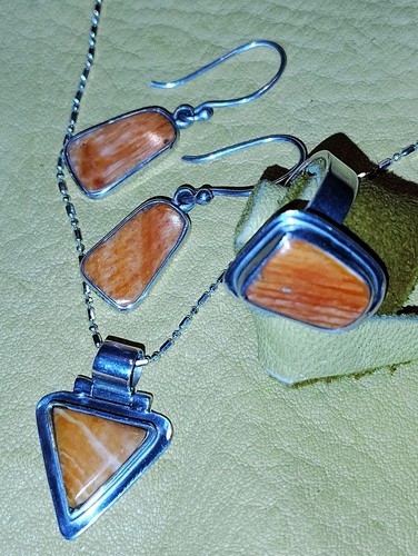 Spiny Oyster Necklace, Earrings & Ring Set-Sterling 925 Vintage Navajo - Picture 1 of 5