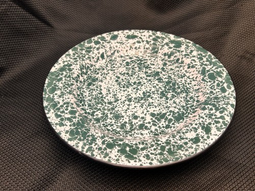 Plato de esmalte vintage verde negro salpicaduras esmalte confeti - Imagen 1 de 3