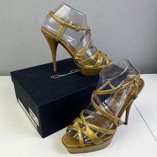Oscar De La Renta Slingback Strappy Sandal Heels Shoes Size 8 Gold Varnished