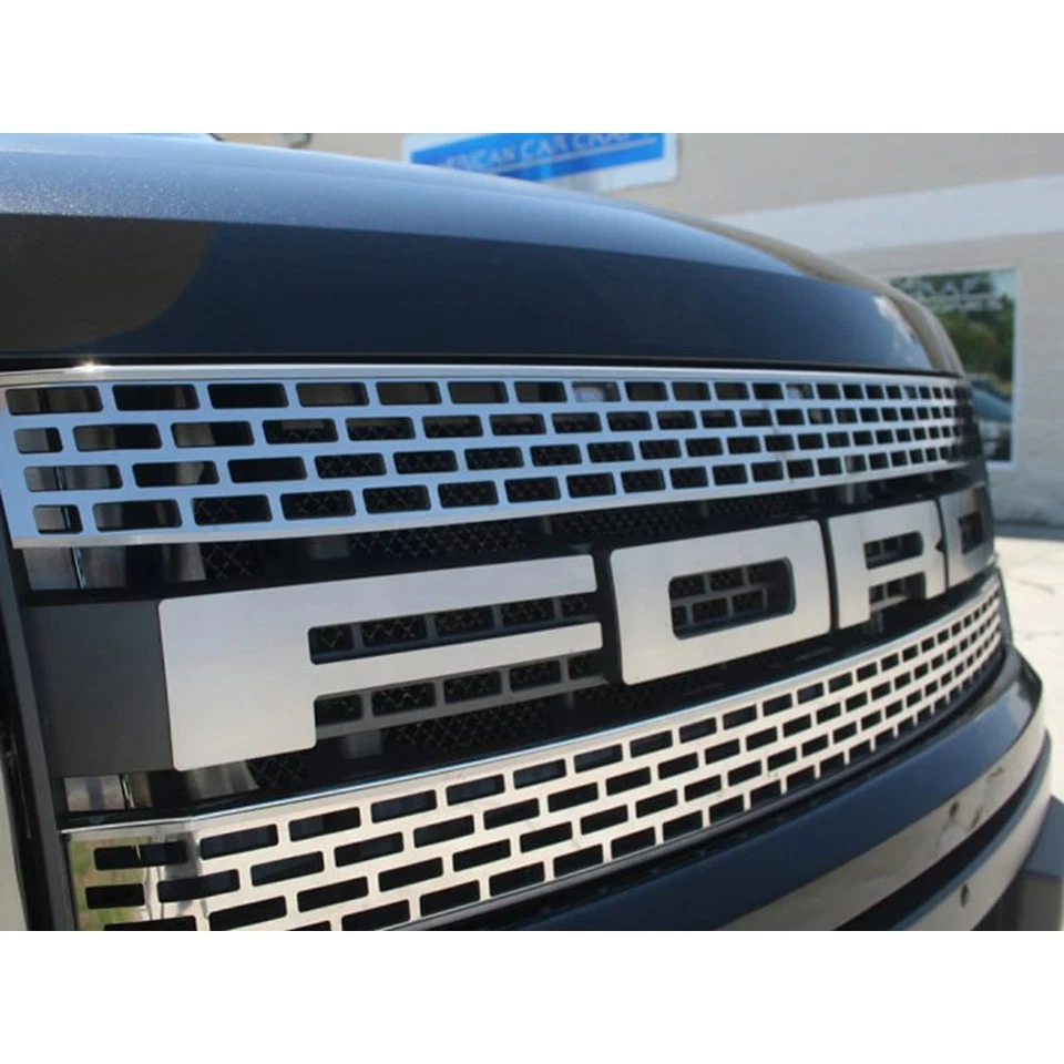 Kit de letras de rejilla delantera de acero inoxidable cepillado de 4 piezas para Ford F-150 Raptor 10-14 Foto 2 de 4