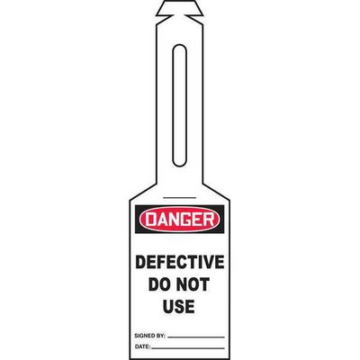 Tag, Defective, Plastic, 5 1/4 in H x 3 1/4 in W, Black, Red, White ...