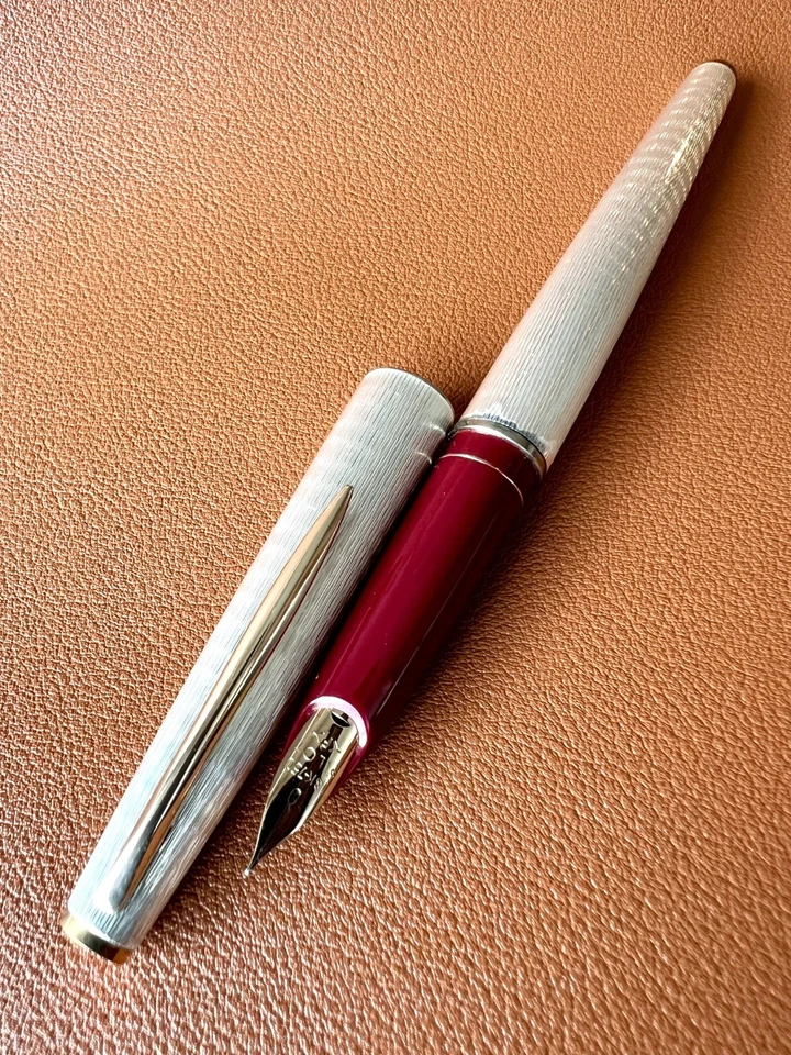 Pluma Estilográfica Pilot Oro 18K Plumín 1974 De Colección, Barril Texturizado Blanco, Punta Fina Foto 3 de 4