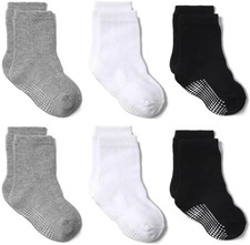 6 Pairs Baby Non Slip Grip Ankle Socks Grip Crew Socks with Anti Skid Soles for