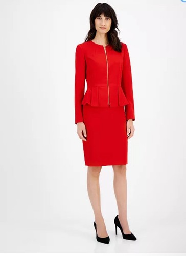 NWT Red Tahari ASL Zipper Jacket Skirt Suit