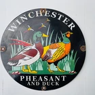 Classic Vintage Winchester Pheasant & Duck Porcelain Enamel  sign Size 11.75"