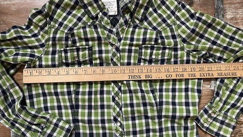 Vintage Old Navy Western Hemd Pearl Snap Up - grün/blau kariert Boho Cowgirl - Grunge - XL - Bild 7 von 16