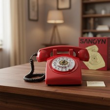 Stylish Mechanical Ringer Rotary Phone - Vintage Red - Perfect for Home Office