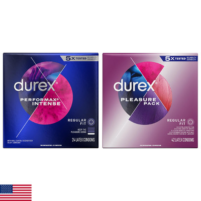 Durex Condom Performax Intense Natural Latex Condoms, 24 Count - Ultra Fine, Rib