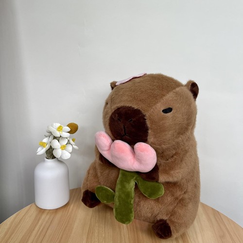 Plush with Rose12inch Kawaii Capybara Stuffed Animal Soft Stuffed Capybara Toy B - Picture 2 of 7