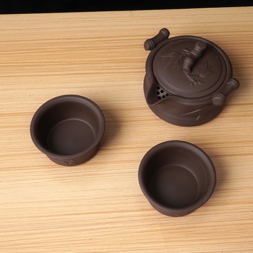 Yixing Purple Clay Travel Tea Set - Kungfu Teapot, Teacups, Wooden Tea Tray, ... - Bild 4 von 7