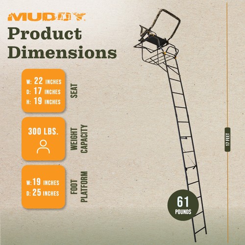 Muddy Huntsman Deluxe 17 Foot Hunting Ladderstand, 1 Person Climbing Tree Stand - Picture 3 of 11