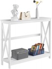 White 2-Tier Console Table with X-Design, Storage Shelf for Hallway & Living Roo