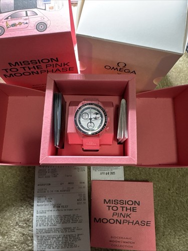 Swatch Omega Moonswatch Mission To The Pink Moonphase w Receipt & Warranty Card