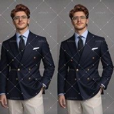 Men's Suits Double-Breasted Blazer with Gold Buttons Formal Business 2 Pieces