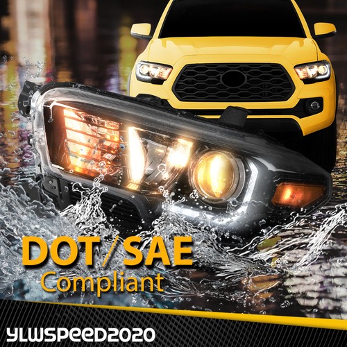 Housing Amber Corner Projector Headlights Fits 16-23 Toyota Tacoma LED DRL Black - Picture 4 of 12