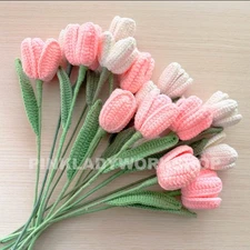Handmade Crochet Tulip Flower Stems (no vase) | Pink | Bouquet | Gift for Mom