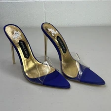 NWOT Jessica Rich Racy Mule Purple/Gold/Clear Size 7.5 slip on heel heels shoe