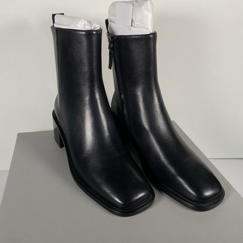 Everlane The City Boot Black Leather 6.5 / 7 Women’s Side Zip Block Heel Ankle - Picture 8 of 12