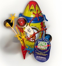 SPACE MONKEY BENDERS - 3 Monkey Benders & Tin Rocket Ship Poseable Magnetic RARE
