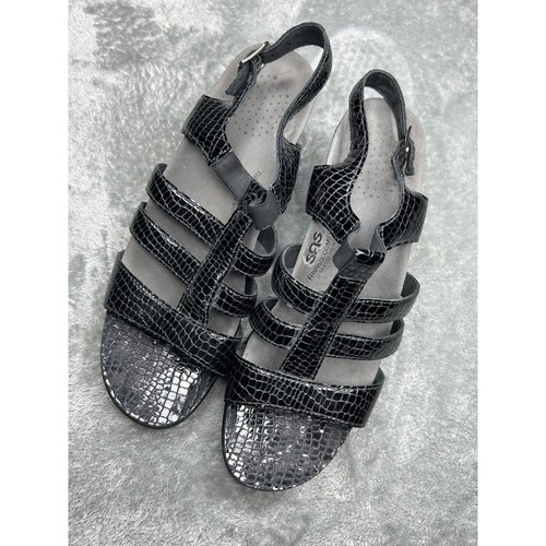 Sandalias SAS Allegro con tiras y tacón negro estampado de cocodrilo para mujer talla 9,5 - Imagen 1 de 7