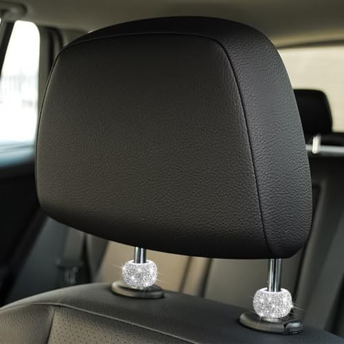 4 Stück Bling Auto Kopfstütze Halsbänder, Kristall Strass Fahrzeug Kopfstütze Weiß - Bild 5 von 7