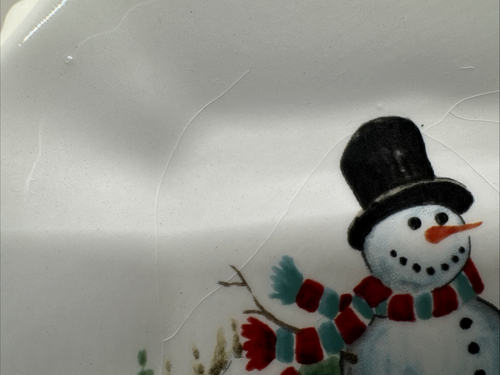 Maxcera Snowman Holiday Dessert Plates Set of 4 + 1 FREE (Chipped) 6" Square Wav - Picture 7 of 21