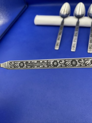 Gold Standard NIGHT BLOSSOM Stainless Soup Spoon Black Accent Glossy Flatware L6 - Picture 4 of 6