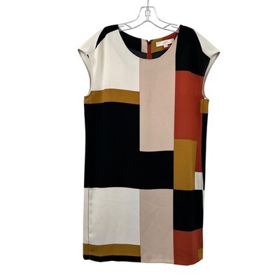Loft Womens Geometric Print Shift Dress Cap Sleeve Colorful Size Medium