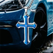 Cross Pendant for Car Rear View Mirror Hanging Charm Car Decor Mirror Blue