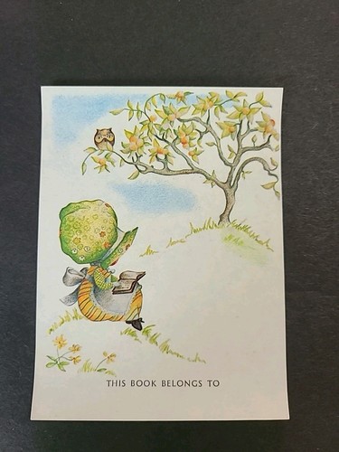 Vintage ANTIOCH BOOKPLATE CO. 25 Bookplates Gummed Owl in Tree & girl w/ bonnet