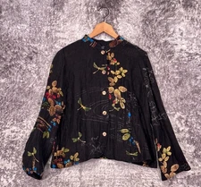 Citron Santa Monica Top XL Womens Linen Silk Dragonfly Mandarin Collar