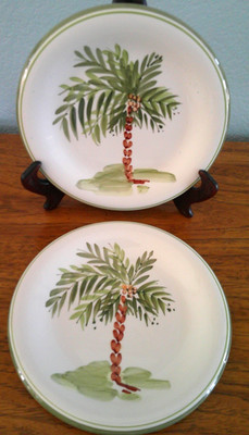 4 LA MODE DECOR 8'' Salad Plates Tropical Palm Trees