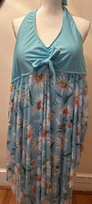 Plus-Size Swimsuit W/ Floral Print,Mesh  Irregular Hem,Halter Tankini Top  Bow
