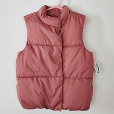 NWT OLD NAVY GIRLS 5T Dark Pink Puffer Vest Zip and Snap Fleece Lined