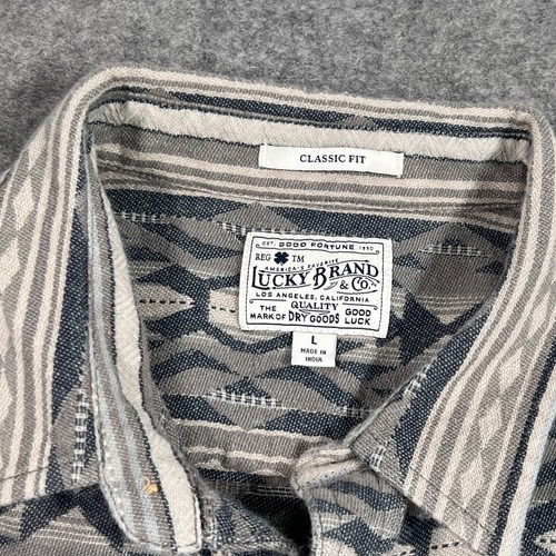 Lucky Brand Gray Aztec Classic Fit Button Down Long Sleeve Shirt Mens Size Large - Picture 2 of 5