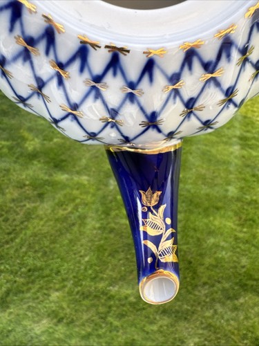 Lomonosov Imperial Russian Cobalt Blue Net 22K Tulip Teapot Excellent Condition - Picture 4 of 18