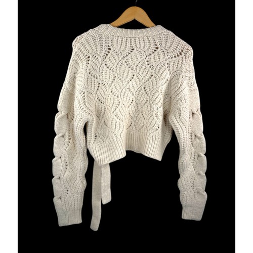 Suéter Zara Tejido Cable Corbata Crema Tejido Abierto Recortado Boho Chic Y2K Talla S - Imagen 3 de 5
