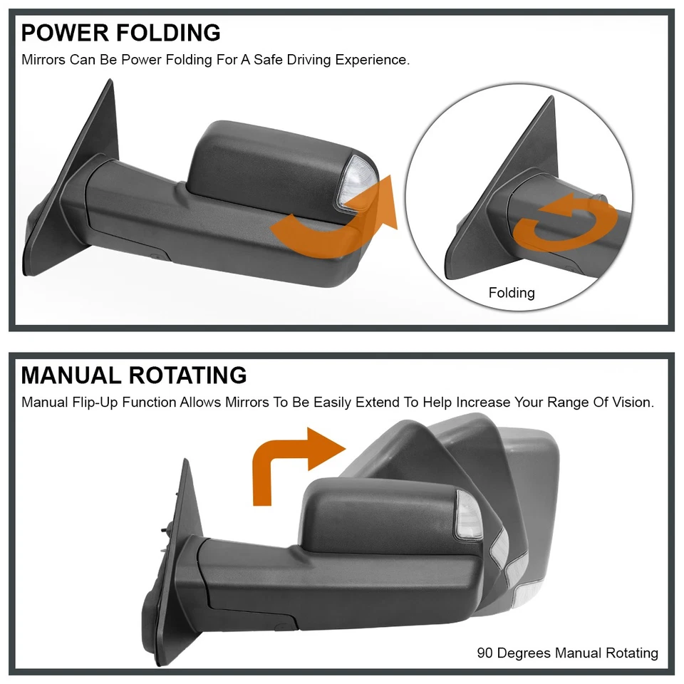 Fits 2019-2024 Ram 1500 Power Fold Power Heated Towing Mirrors+Puddle+BSM Pair - Image 4 of 4