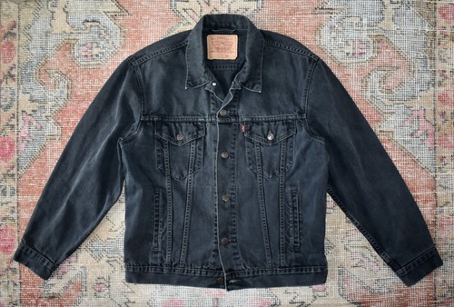 Vtg 90s Levi's 70503 02 Black Denim Trucker Jacket Size L