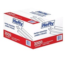 Hefty Jumbo Translucent Wrapped Plastic Straws, 7.75" 3,000 Count 