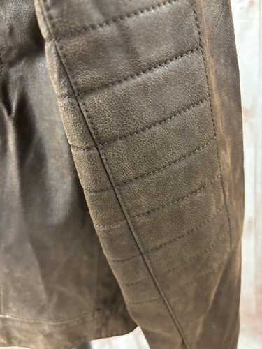 M&S North Coast Suede Leather Jacket Mens Large L Brown Full Zip Biker Racer - Picture 18 of 24