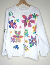 Vintage Esprit Floral Sweater Womens L Cottagecore Embroidered Boho 90s READ