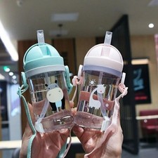 350ML Kids Drinking Cup Straw Feeding Bottle Gravity Ball Wide Neck Cup