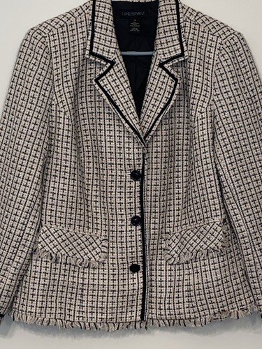 Lane Bryant Black Pink Plaid Women Jacket Fringe Edges Size 18  Excellent - Picture 13 of 21