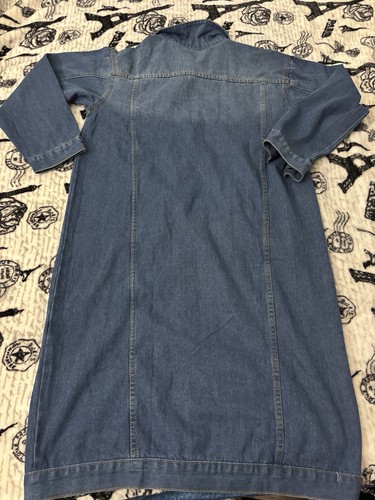Jofemuho Women's Classic Long Denim Jacket Loose Long Sleeve Button Down Blue L - Picture 2 of 7