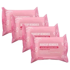 Makeup Remover Wipes 25 Count (Pack of 4) Large Facial Towelettes for Face 6x8"