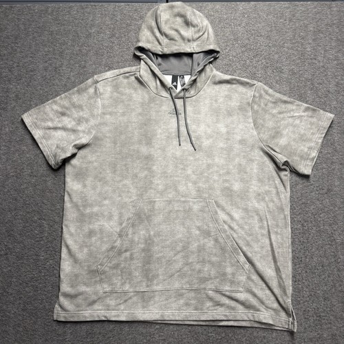 Adidas Short Sleeve Pullover Hoodie Men's 2XL XXL Gray Soccer Kangaroo Pocket - Picture 1 of 7