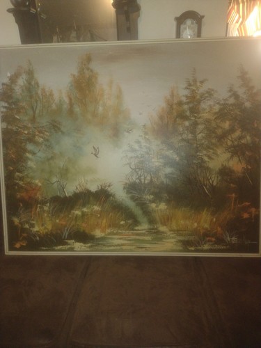 Signed Large Wooded Birds Scene Oil On Canvas Painting. - Picture 1 of 24