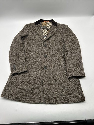 Tallia Mens Wool Blend Overcoats Contrast Velvet Top Collar Size SMALL Brown