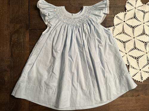Baby Sen Blue Smocked Bishop Flutter Slleve Dress 6 Months - Picture 3 of 9
